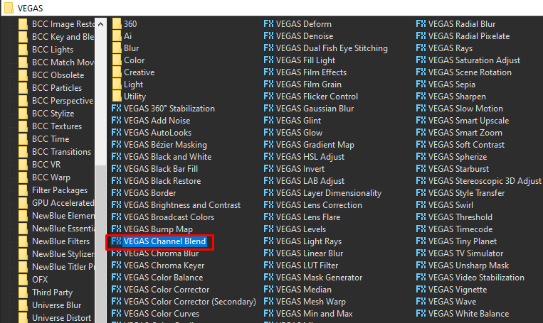 Channel Blend in list of effects