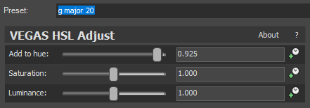 HSL Adjust settings for G Major 20 
Add to Hue - 0.925